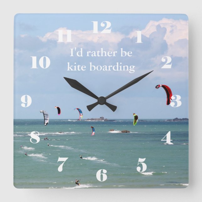 Ich möchte lieber Kitesurf Boarding sein Quadratische Wanduhr (Vorderseite)