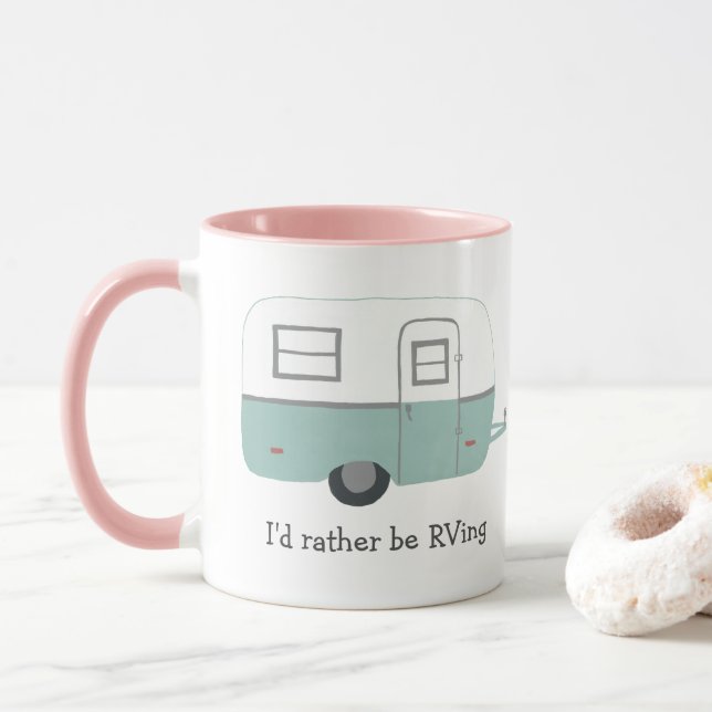 Ich möchte lieber RVing sein! Vintage Trailer Tasse (Mit Donut)