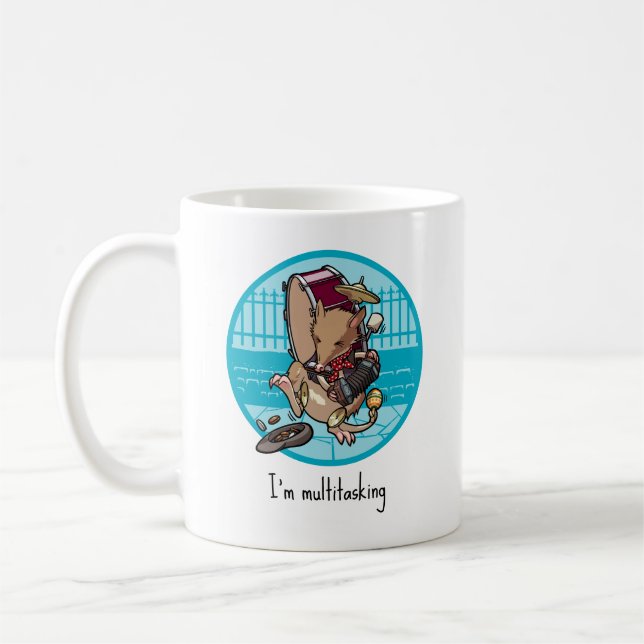 Ich Multitasking Ein Mann Bandicoot Busker Cartoon Kaffeetasse (Links)