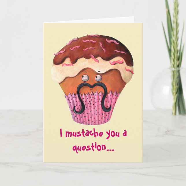 Ich Mustache Ihnen eine Frage Cupcake Karte (Vorderseite)
