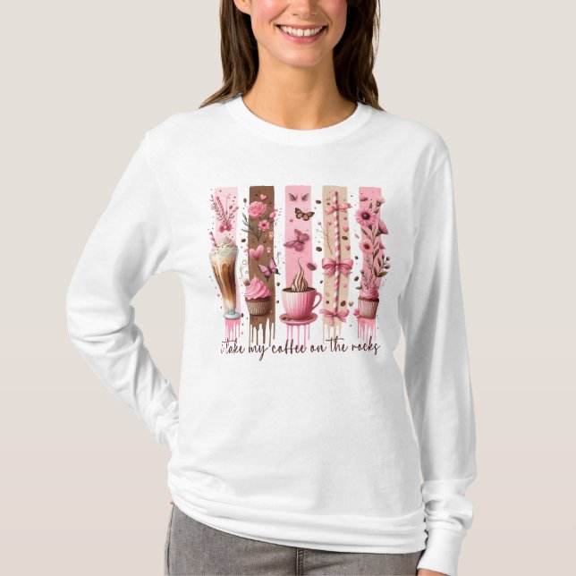 "Ich nehme meinen Kaffee auf den Steinen", pinkfar T-Shirt (Vorderseite)