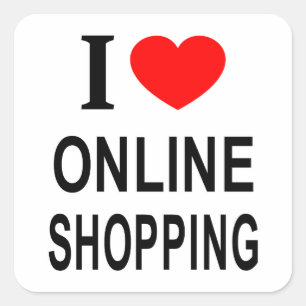 Ich ❤️ ONLINE-EINKAUF Ich liebe Online-Shopping I Quadratischer Aufkleber
