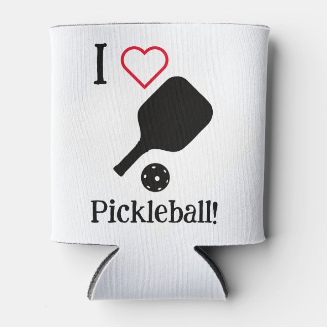 Ich ❤️ Pickleball in schwarz, weiß und rot. Dosenkühler (Vorderseite)