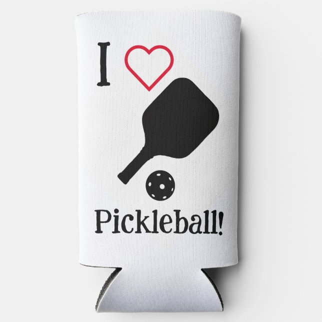 Ich ❤️ Pickleball in schwarz, weiß und rot. Selters Dosenkühler (Vorderseite)
