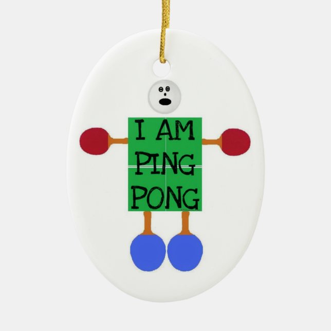Ich ping Pong Strichmännchen Keramik Ornament (Vorne)