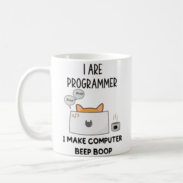 Ich programmiere Cat Beep Boop Katzenprogrammierer Kaffeetasse (Links)