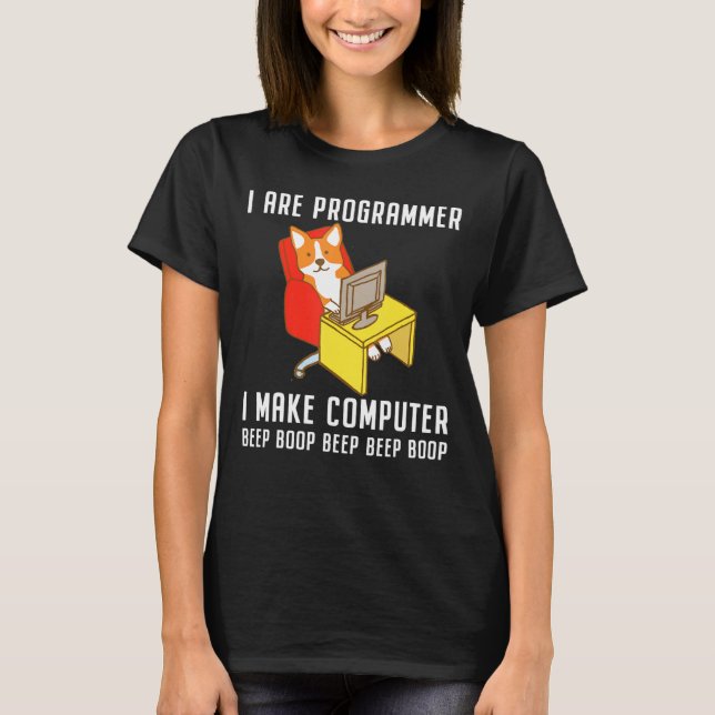 Ich programmiere Coding Nerd Corgi Dog T-Shirt (Vorderseite)