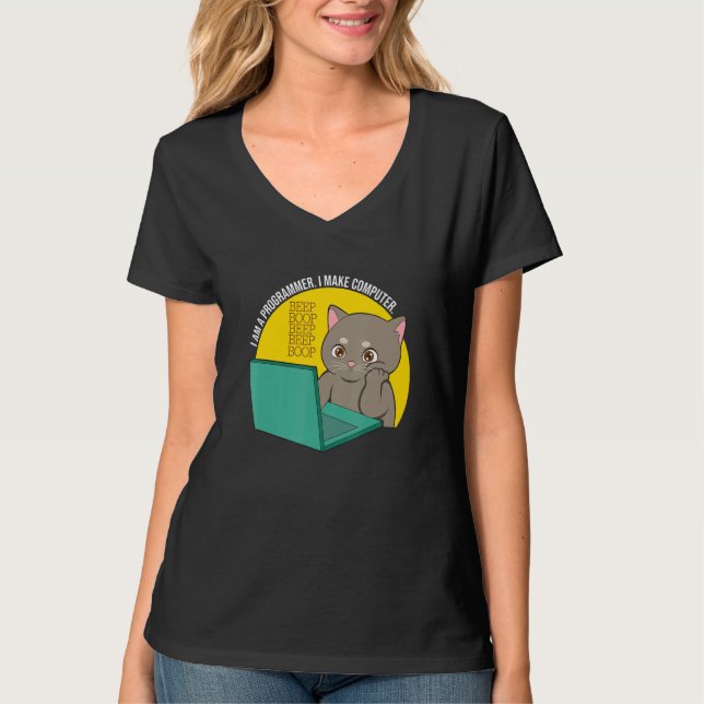 Ich programmiere Computer-Beep-Boop-Katze T-Shirt (Vorderseite)
