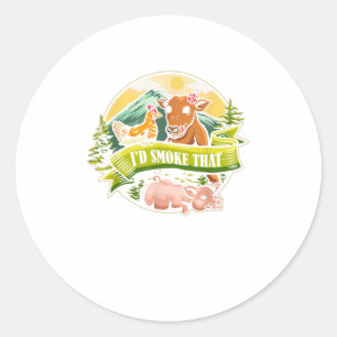 Ich rauche das Chicken Pig Kuh Barbecue Grill Runder Aufkleber