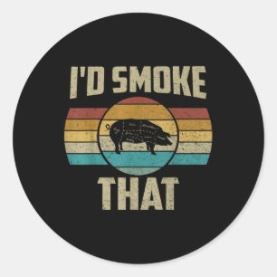 Ich rauche das Shirt Funny Retro Grillen Pig Fleis Runder Aufkleber