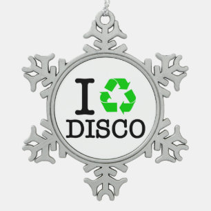 Ich Recycelte Disco Schneeflocken Zinn-Ornament
