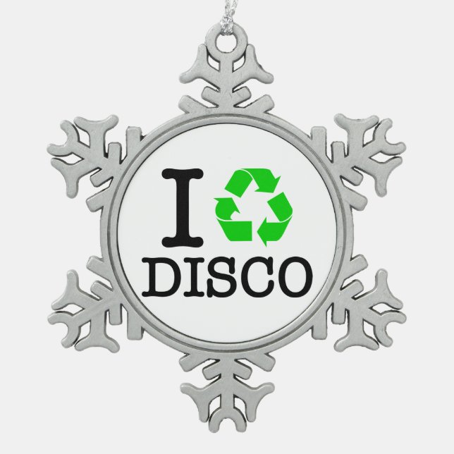 Ich Recycelte Disco Schneeflocken Zinn-Ornament (Vorderseite)