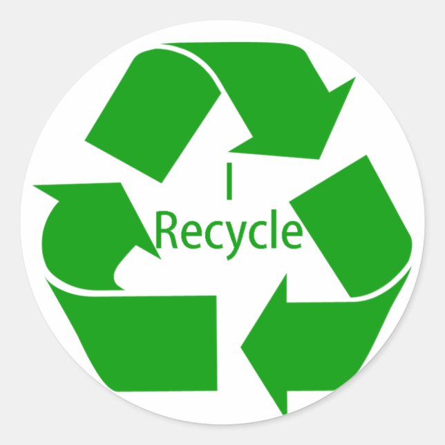 Ich Recycelte w/ Green Symbol Runder Aufkleber (Vorderseite)