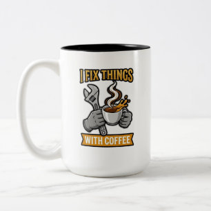 Ich repariere Dinge mit Kaffee Mechaniker-Geschenk Zweifarbige Tasse