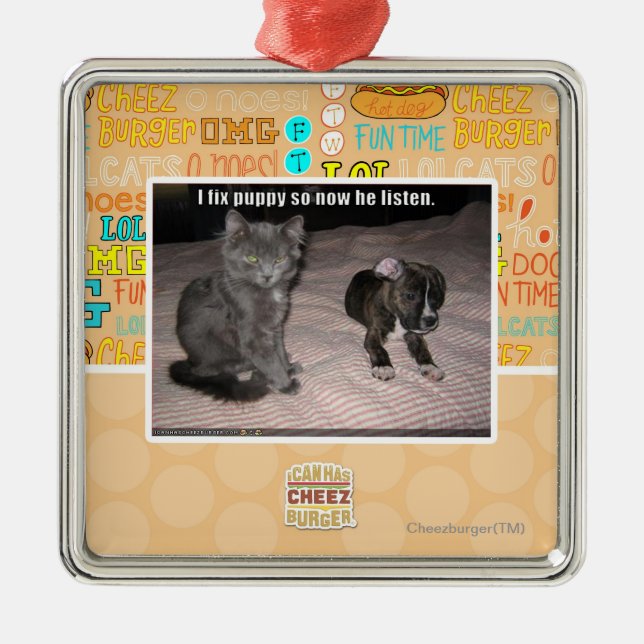 Ich repariere Welpen Silbernes Ornament (Vorne)