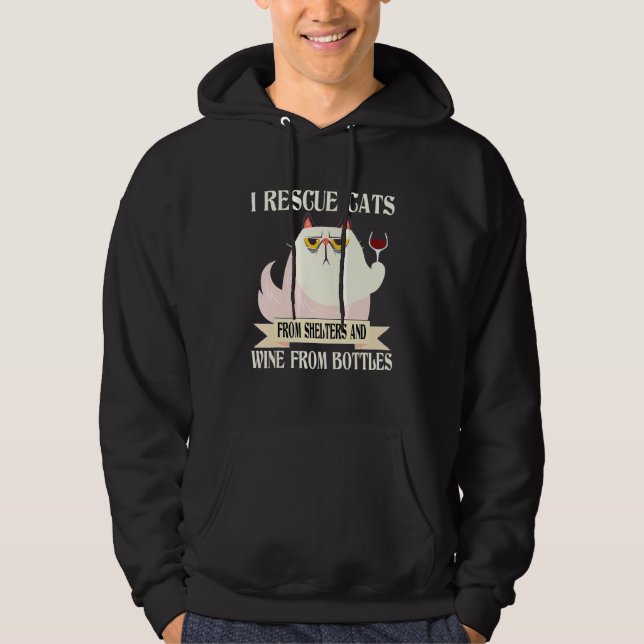 Ich rette die Katze vor den Unterkünften und Wein  Hoodie (Vorderseite)
