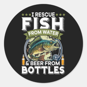 Ich rette Fische aus Wasser und Bier aus Flaschen Runder Aufkleber