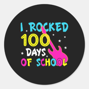 Ich rockte 100 Tage der 100. School Gitarrenmusik Runder Aufkleber