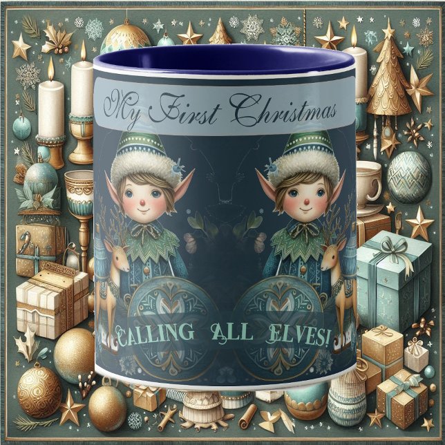 Ich rufe alle Elfen Schneeflocken meine ersten Wei Tasse (Calling All Elves Snowflakes My First Christmas Mug)