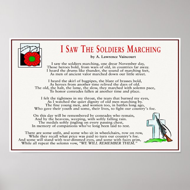 Ich sah die Soldaten 16 Zoll x 11 Zoll marschieren Poster (Vorne)