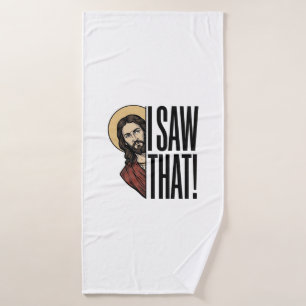 Ich sah dieses lustige religiöse Peek-Grafikdesign Badehandtuch
