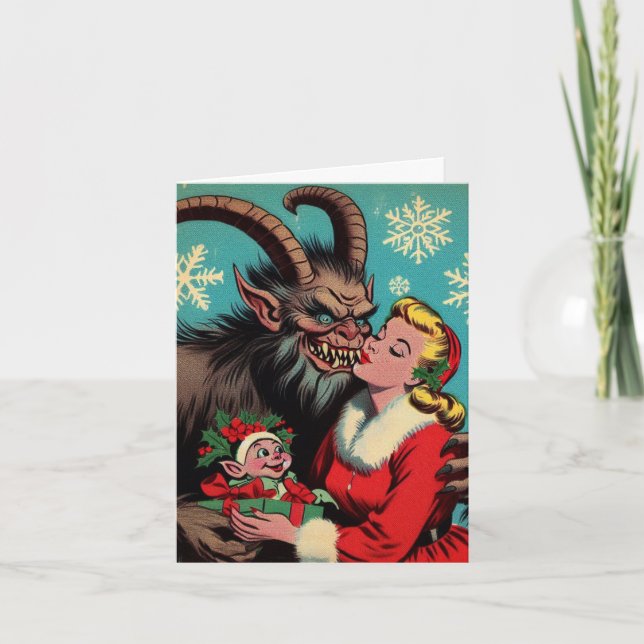 Ich sah Mommy Kissing Krampus Karte (Vorderseite)