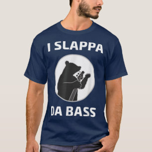 Ich schlage den BassBär, der Bassgitarre spielt, n T-Shirt