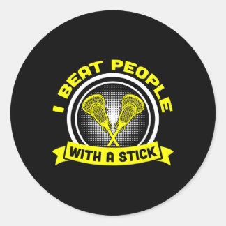 Ich schlage Leute mit einem feinen Lacrosse Gesche Runder Aufkleber