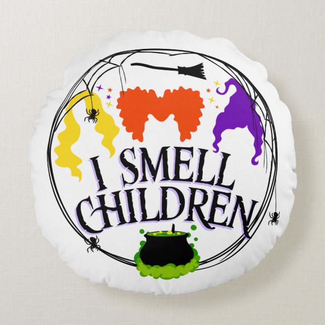 ICH SCHMELLE KINDER mit drei Hexen Rundes Kissen (Vorderseite)