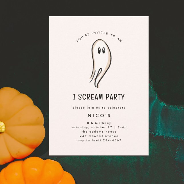 Ich schreibe Ghost Sketch Halloween Party Einladung (Ghost illustration chic minimal I Scream Halloween party invitation.)