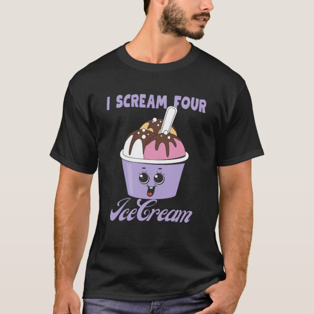 Ich schreibe Vier-Eis-Creme Kindermädchen 4. Gebur T-Shirt (Vorderseite)