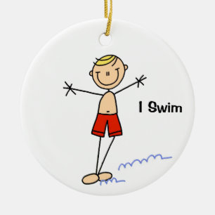 Ich schwimme Stick Figure Junge Option 2 Keramik Ornament