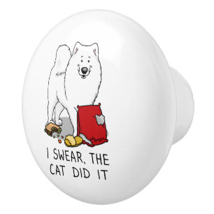 Ich schwöre, die Katze hat es Samoyed Dog Messy Fu Keramikknauf