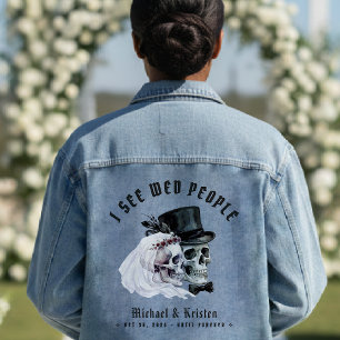 Ich sehe Hochzeitsleute Totenköpfe Halloween-Hochz Jeansjacke
