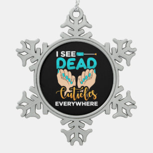 Ich sehe überall Kuchen Schneeflocken Zinn-Ornament
