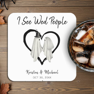 Ich sehe Wed People Ghost Halloween Hochzeit Rechteckiger Pappuntersetzer
