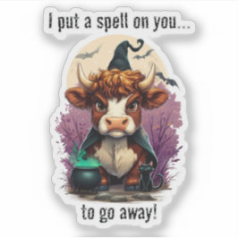 Ich setze einen Zauber auf deine gruselige Kuh-Rot Aufkleber