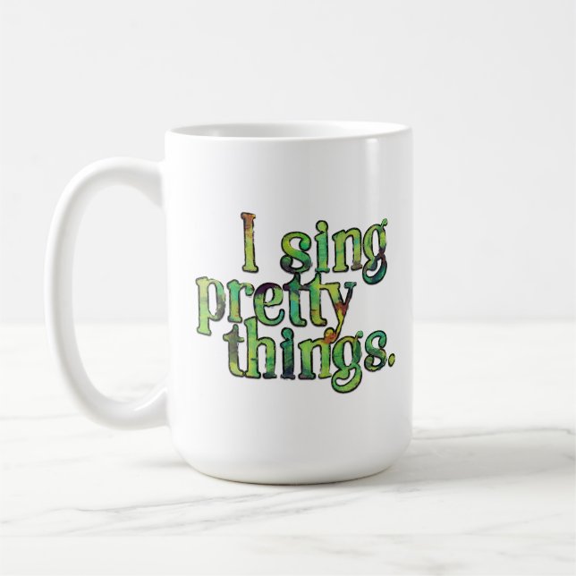 Ich singe hübsche Dinge, Aquarell-Text-Typografie Kaffeetasse (Links)