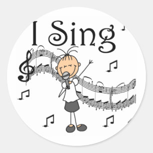 Ich singe Musical-Stick-Figur-T-Shirts und Geschen Runder Aufkleber