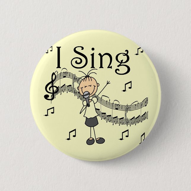 Ich singe musikalische Strichmännchen-T - Shirts Button (Vorderseite)