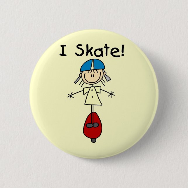 Ich Skate Skateboard Fahrendes Mädchen Button (Vorderseite)