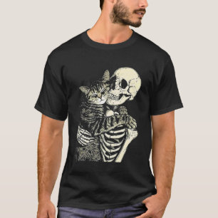 Ich Skelett und Katze Kunst Vintage-Malerei Lalami T-Shirt