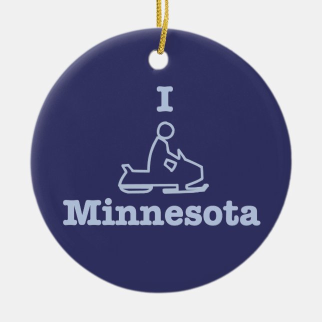 Ich Snowmobile Minnesota im Blau Keramik Ornament (Vorne)