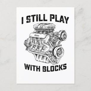 Ich spiele immer noch mit Bausteinen Auto Mechanik Einladungspostkarte