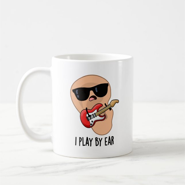 Ich spiele mit dem Ohr Funny Guitar Music Musician Kaffeetasse (Links)