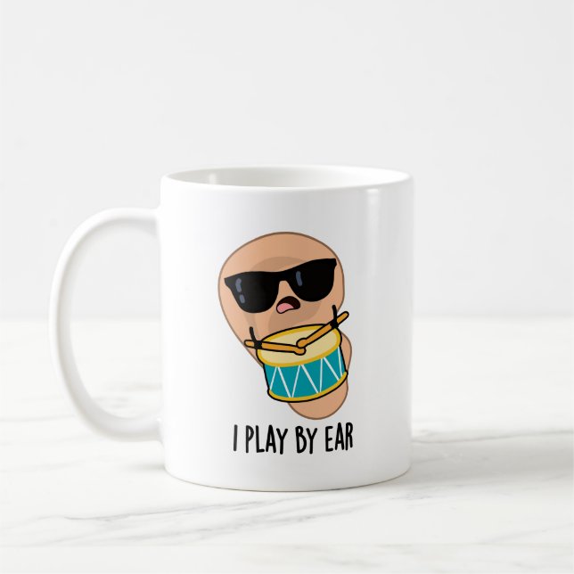 Ich spiele nach Ohr, Funny Drummer Puff Kaffeetasse (Links)