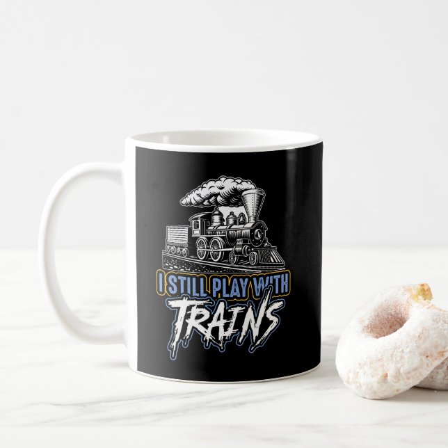 Ich spiele noch mit Zügen, Dampfbahn Motor Kaffeetasse (Mit Donut)