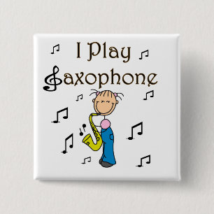 Ich spiele Saxophon Stick Figure T-Shirts und Gesc Button