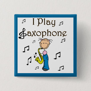 Ich spiele Saxophon Stick Figure T-Shirts und Gesc Button