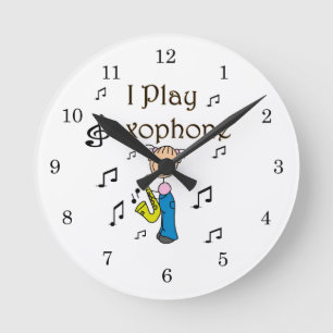 Ich spiele Saxophon Stick Figure T-Shirts und Gesc Runde Wanduhr